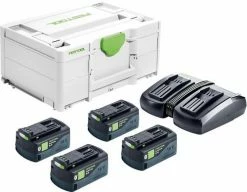 Festool Accessoires 18 Volt 577136 Kit D'énergie SYS 18V 4x5.2/TCL6 DUO- 4 X Packs De Batteries Et Chargeur Dans Un Systainer.