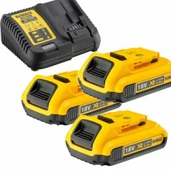 DeWalt Accessoires 18 Volt DCB115D3-QW Pack 3 Batteries XR 18V 2Ah Li-Ion + Chargeur
