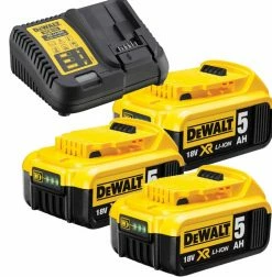 DeWalt Accessoires 18 Volt DCB115P3-QW Pack 3 Batteries XR 18V 5Ah Li-Ion + Chargeur