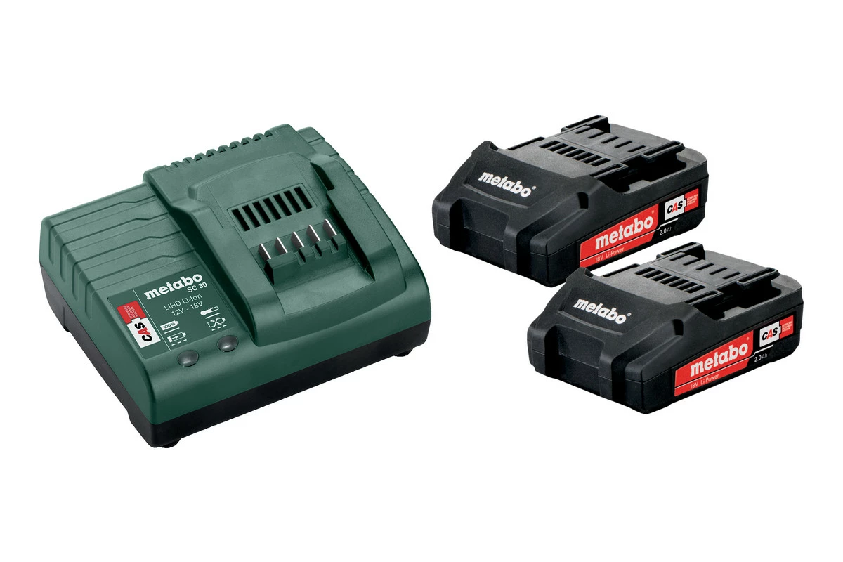 Metabo Accessoires 18 Volt Pack Batterie 2 X 18V 2.0Ah Li-Ion + 1 X Chargeur SC 30 685161000 1 Metabo Accessoires 18 Volt Pack Batterie 2 X 18V 2.0Ah Li-Ion + 1 X Chargeur SC 30 685161000