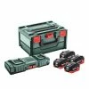 Metabo Accessoires 18 Volt Pack Batterie 4 X 18V LiHD 10.0Ah + Chargeur ASC 145 DUO Dans MetaBox 685143000