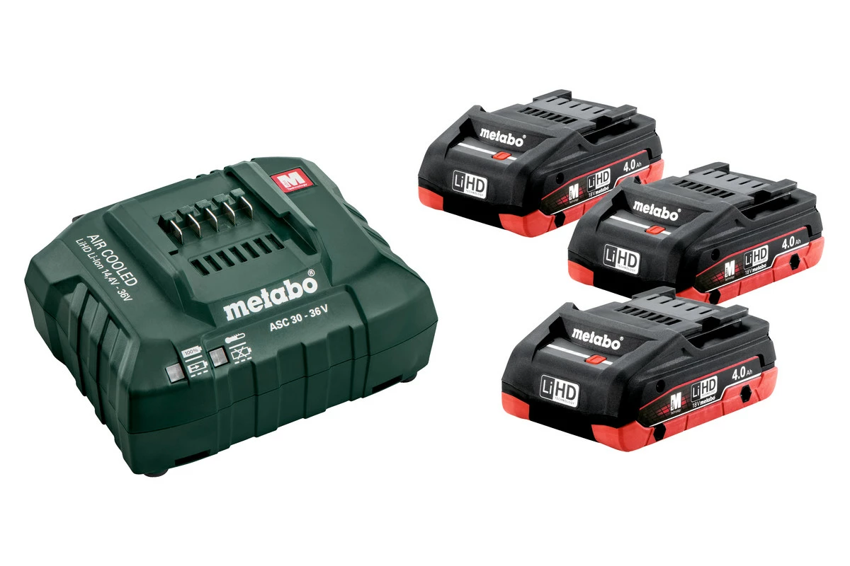 Metabo Accessoires 18 Volt Sets De Batteries 3 X 18V LiHD 4.0Ah + 1 X Chargeur ASC 30-36 V 685132000 1 Metabo Accessoires 18 Volt Sets De Batteries 3 X 18V LiHD 4.0Ah + 1 X Chargeur ASC 30-36 V 685132000